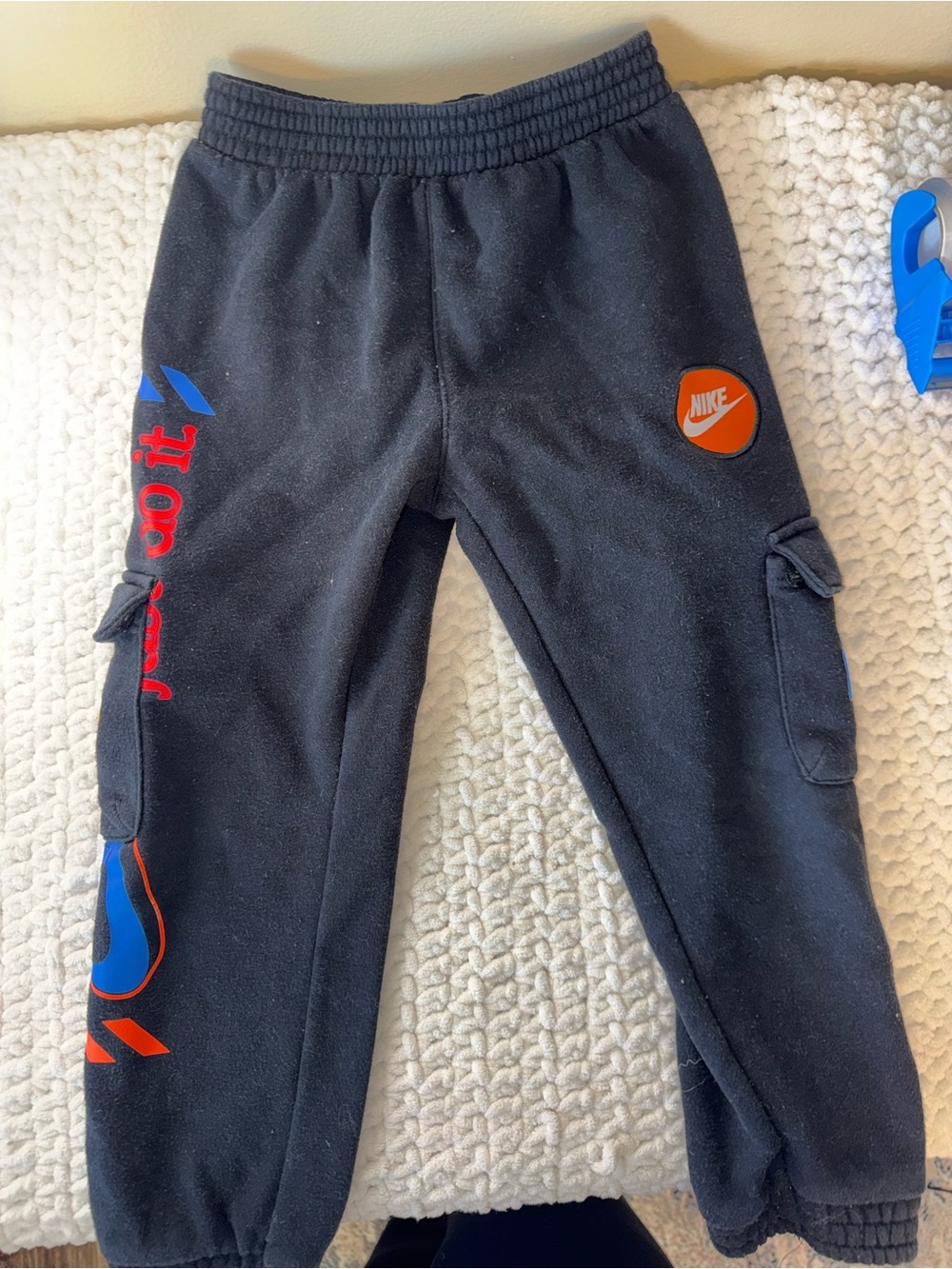 Nike Kids Black Fleece Cargo Joggers with Orange Logo